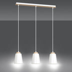 Hanglamp 3-lichts gepoedercoat staal en hout Bolero, wit Scandinavisch, 66 x 100 cm, woonkamer