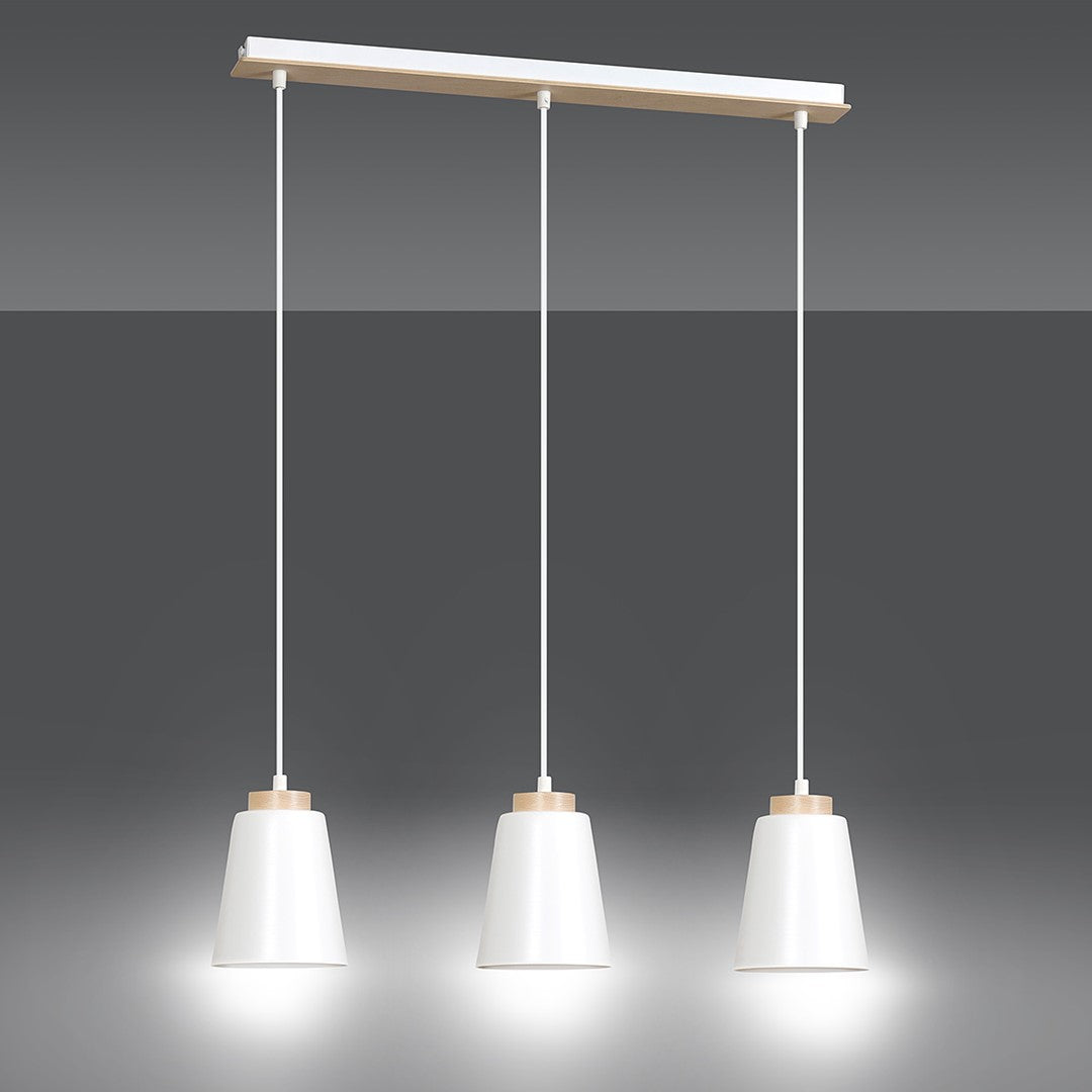 Hanglamp 3-lichts gepoedercoat staal en hout Bolero, wit Scandinavisch, 66 x 100 cm, woonkamer