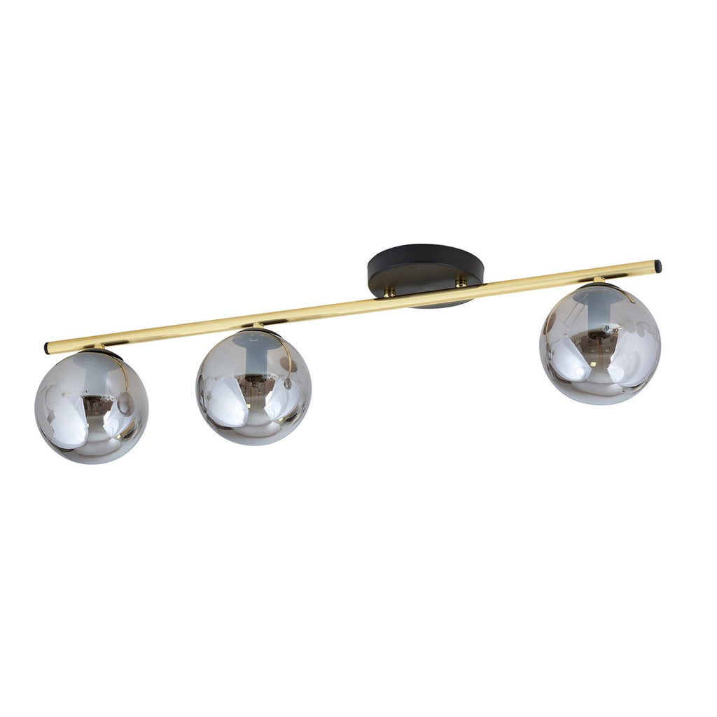 Plafondlamp staal en glas modern Monza zwart goud grafiet 80 x 20 cm, 3 fittingen E14