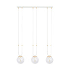 Hanglamp 3 lichtpunten gepoedercoat staal en glas, retro Glam wit met transparante kappen, 70 x 115 cm