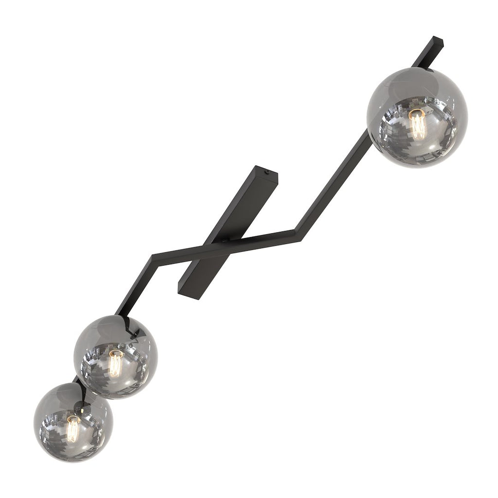Plafondlamp gepoedercoat staal Naton, zwart met grafiet glazen kappen, 100 x 32 x 20 cm, 3 lichts
