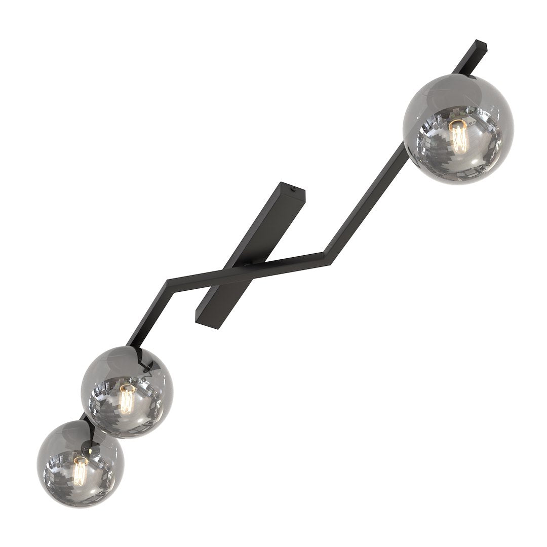 Plafondlamp gepoedercoat staal Naton, zwart met grafiet glazen kappen, 100 x 32 x 20 cm, 3 lichts