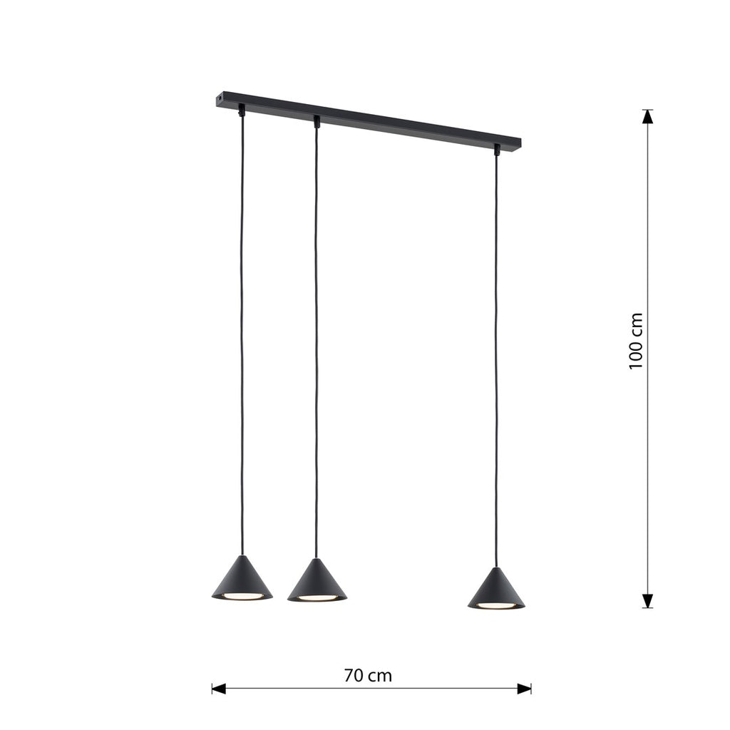 Hanglamp staal zwart minimalistisch Elit 3 lichtpunten, verstelbaar, 70 cm breed voor woonkamer, eetkamer en hal