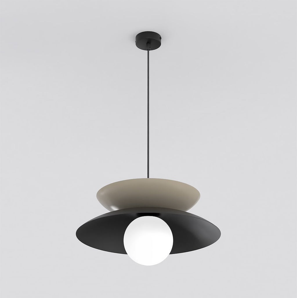 Hanglamp gepoedercoat staal en glas Nagoya, zwart en beige, Ø 41 cm, voor eettafel en slaapkamer
