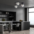 Plafondlamp Sopra gepoedercoat staal en glas, minimalistisch, zwart met grafiet glazen kappen, 3 lichtpunten, E14