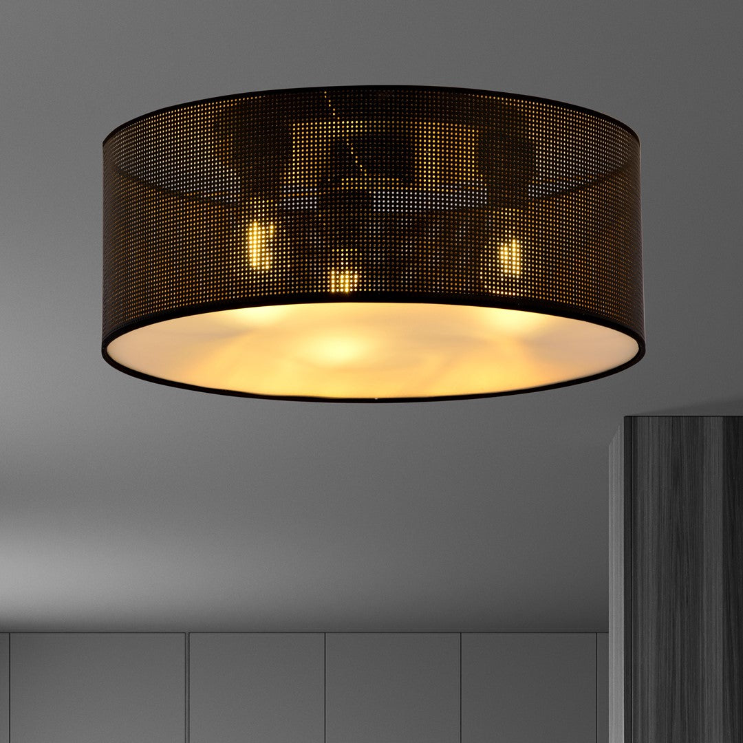 Plafondlamp gepoedercoat staal industrieel Aston zwart en goud, Ø 50 cm, 3 fittingen E27