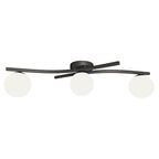 Plafondlamp Opus gepoedercoat staal en glas, modern, zwart met witte kappen, 3 lichtpunten, 60 cm
