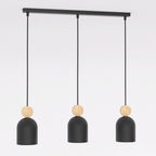 Hanglamp 3 lichts gepoedercoat staal en hout, Scandinavisch Mesi, zwart, 66 cm breed, voor kookeiland