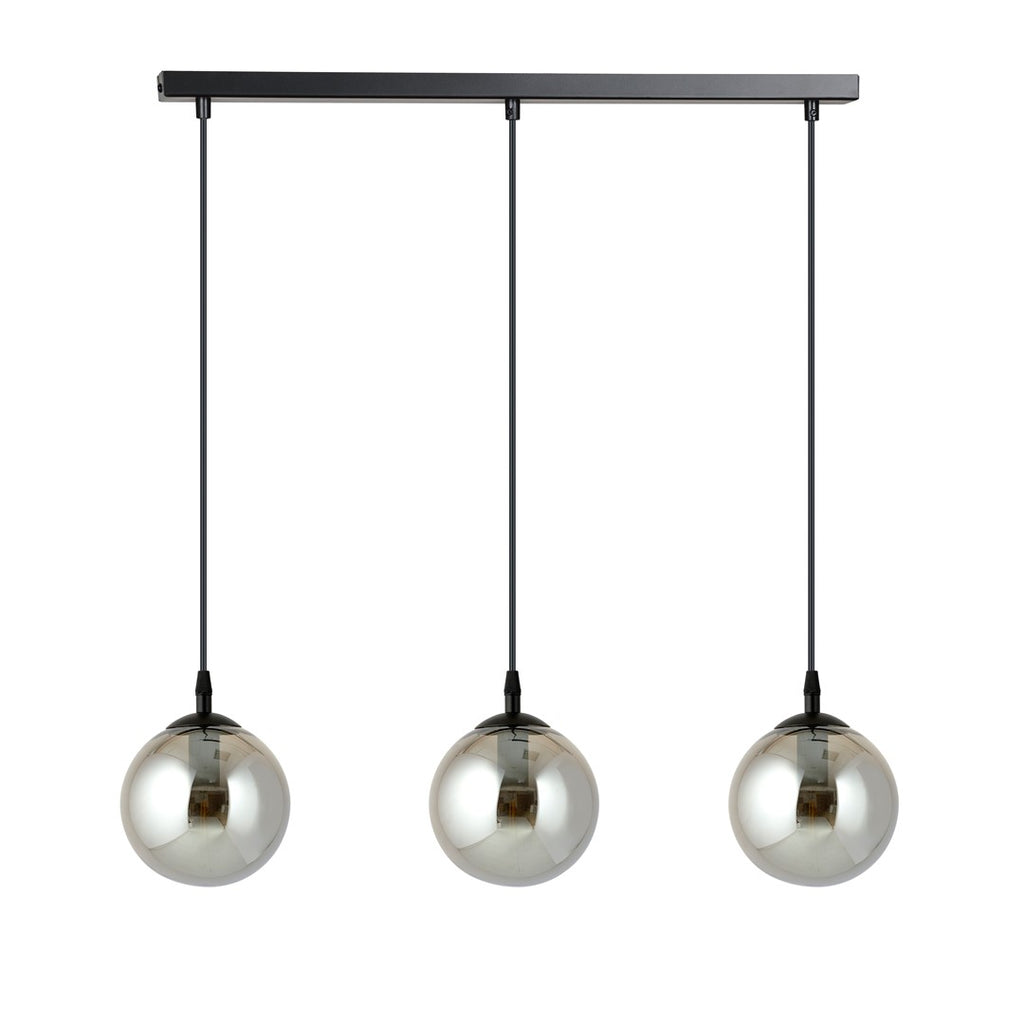 Hanglamp 3-lichts gepoedercoat staal en glas, Cosmo, zwart met grafiet glas, 70 x 100 cm, eettafel en woonkamer