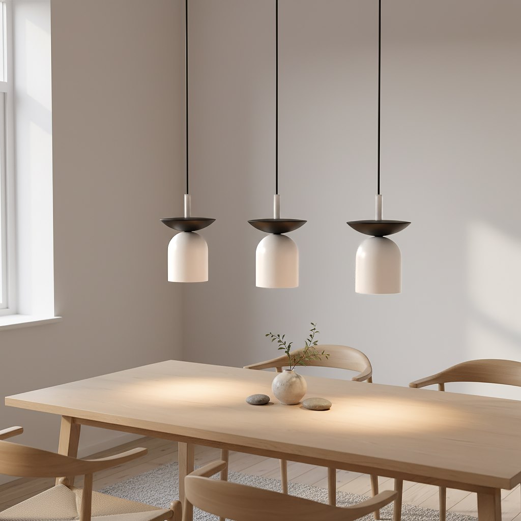 Hanglamp 3 lichts staal Scandinavisch zwart met wit glas, 60 x 11 x 120 cm, E14, voor keuken en eettafel