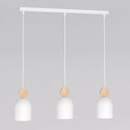 Hanglamp 3-lichts gepoedercoat staal en hout, Scandinavisch Mesi, wit, 66 cm, verstelbare hoogte