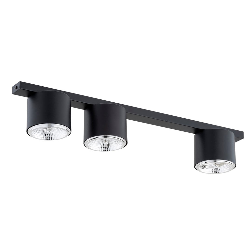 Plafondlamp staal minimalistisch Nano mat zwart, 3 spots, 70 cm breed, voor woonkamer, eetkamer en kantoor