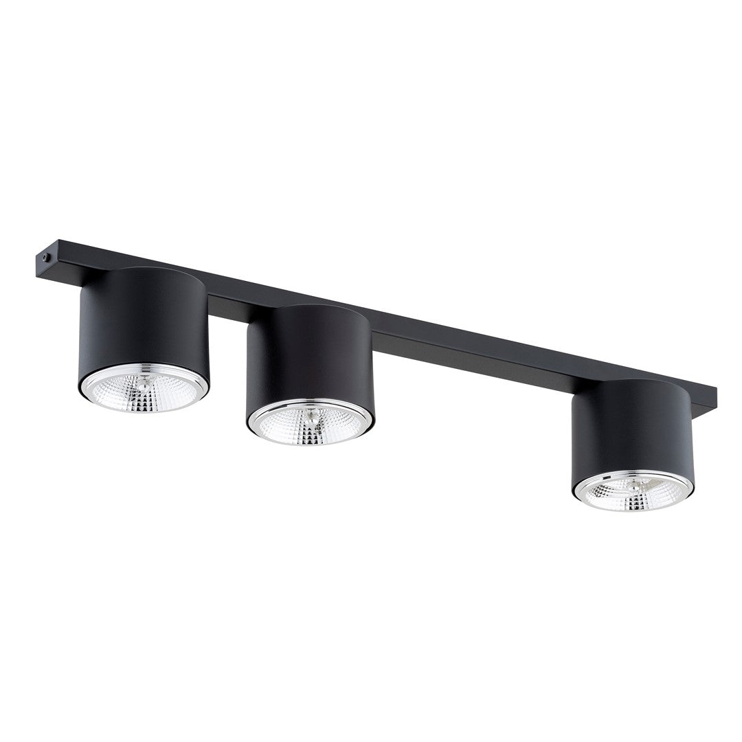 Plafondlamp staal minimalistisch Nano mat zwart, 3 spots, 70 cm breed, voor woonkamer, eetkamer en kantoor