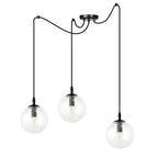 Hanglamp gepoedercoat staal en glas Gigi, zwart met transparante kappen, 3 lichtpunten, E14, in hoogte verstelbaar