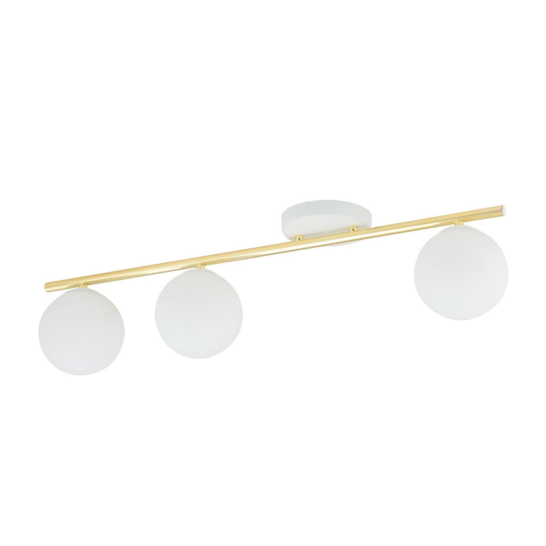 Plafondlamp Monza gepoedercoat staal en glas, wit en goud, 3 lichtpunten, E14 – 80 x 20 cm