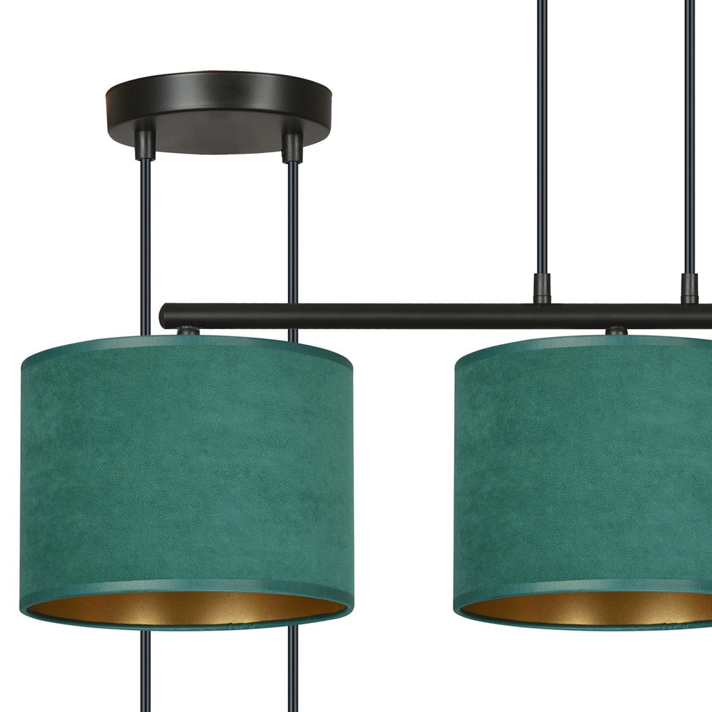 Hanglamp gepoedercoat staal en stof Hilde minimalistisch groen met 3 kappen, 72 x 100 cm, eettafel keuken hal