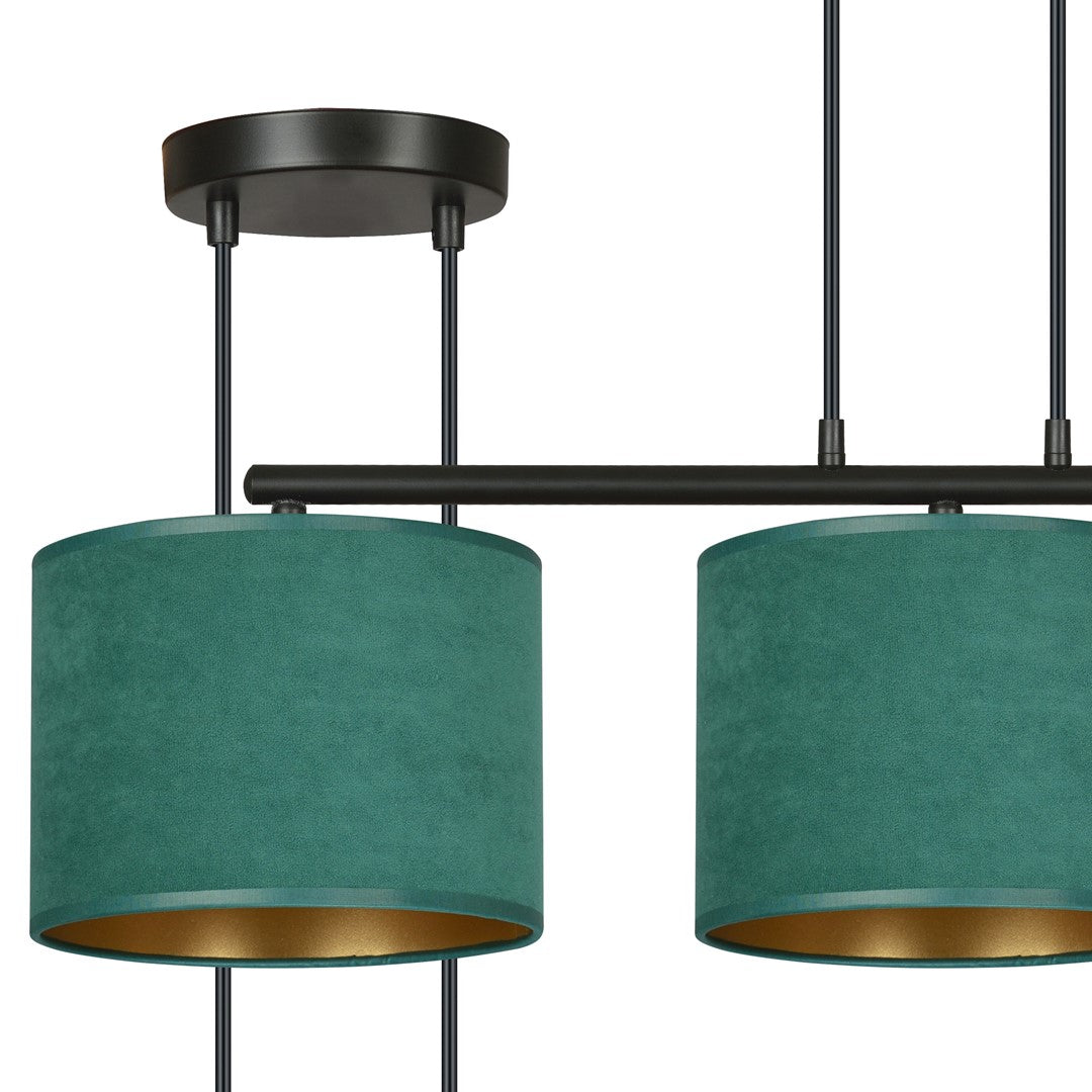 Hanglamp gepoedercoat staal en stof Hilde minimalistisch groen met 3 kappen, 72 x 100 cm, eettafel keuken hal