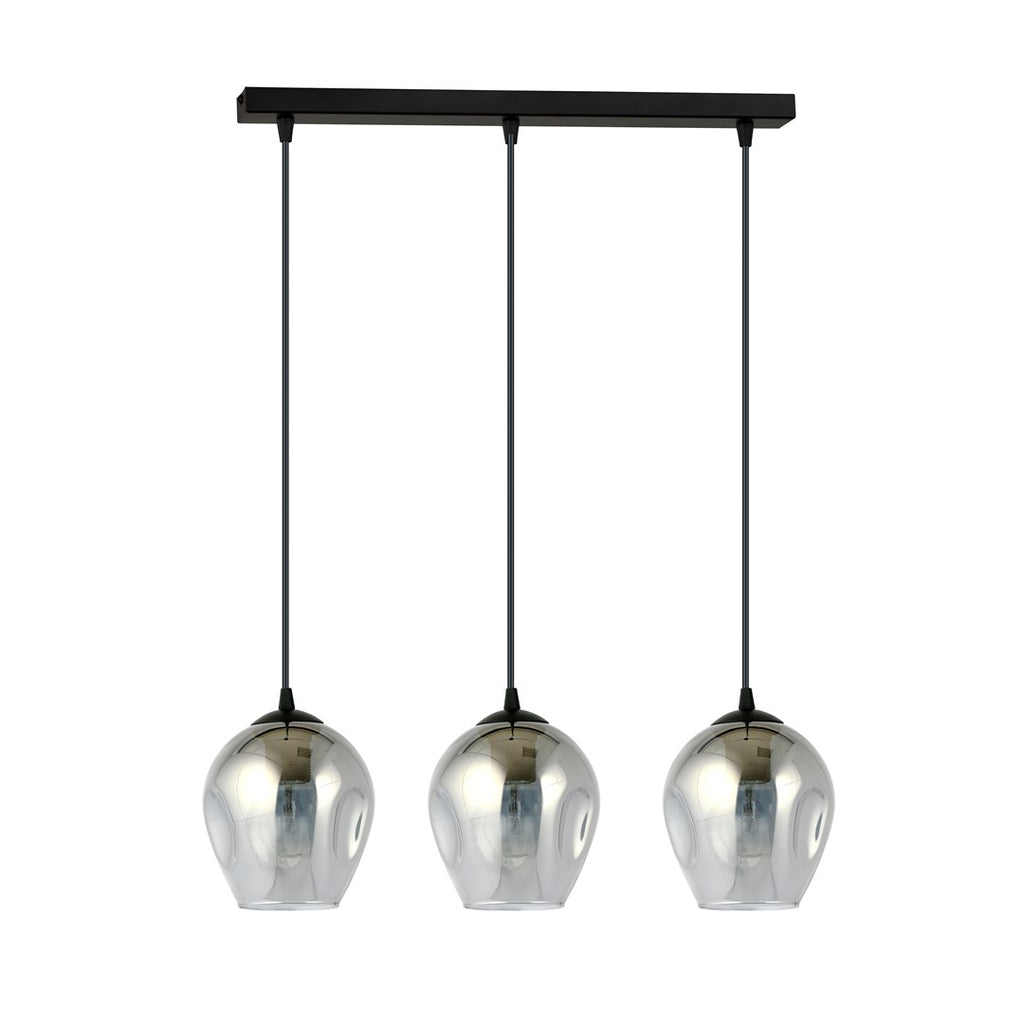 Hanglamp 3 lichts gepoedercoat staal en glas, modern Istar, zwart met grafiet kappen, 70 x 100 cm, E27