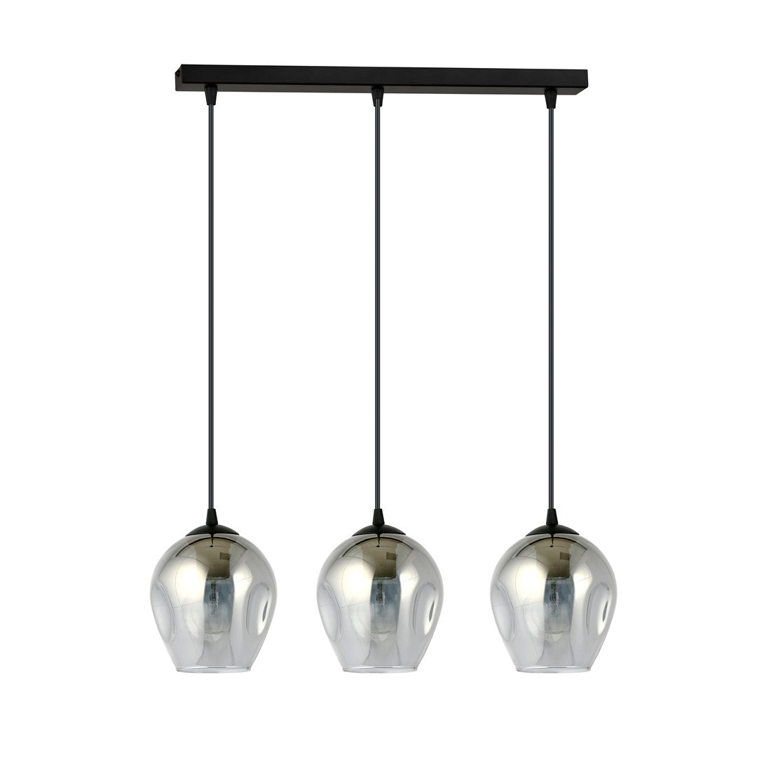 Hanglamp 3 lichts gepoedercoat staal en glas, modern Istar, zwart met grafiet kappen, 70 x 100 cm, E27