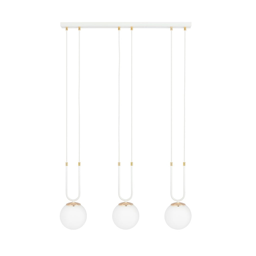 Hanglamp gepoedercoat staal en glas Glam, wit met goudkleurige accenten, 3 lichts, 70 x 115 cm, verstelbaar