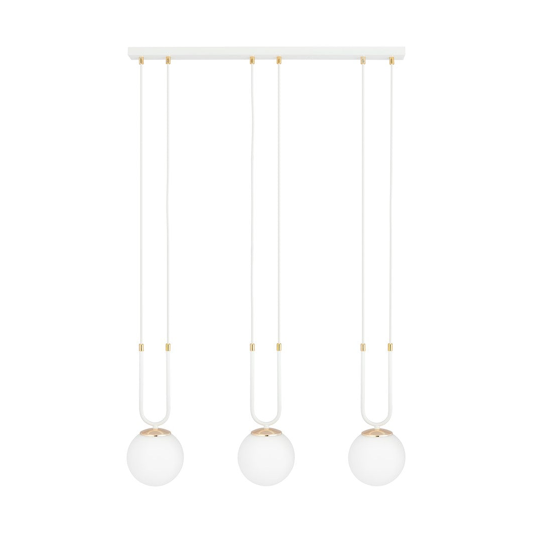 Hanglamp gepoedercoat staal en glas Glam, wit met goudkleurige accenten, 3 lichts, 70 x 115 cm, verstelbaar
