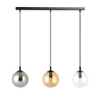 Hanglamp 3-lichts gepoedercoat staal en glas Cosmo, zwart met transparante, grafiet en amber kappen, 70 cm