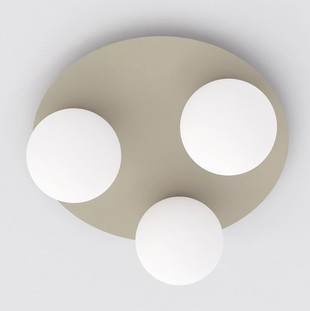 Plafondlamp Solar 3 gepoedercoat staal en glas, modern, beige met witte bollen Ø 14 cm, 3 lichtpunten E14