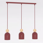 Hanglamp 3-lichts gepoedercoat staal met hout, Scandinavisch Mesi, bordeaux, 66 cm, voor keukeneiland