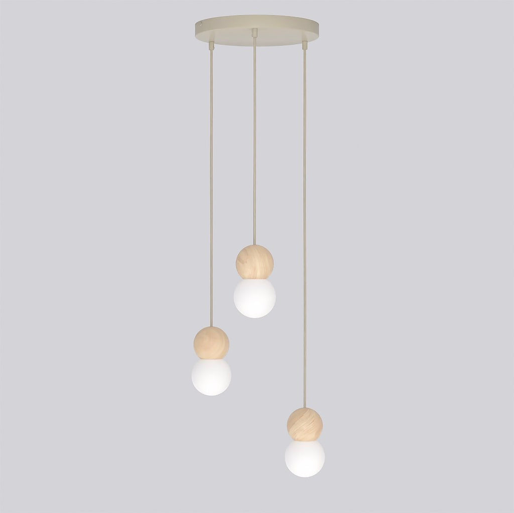 Hanglamp gepoedercoat staal met hout, Scandinavisch Loop 3 beige, 3 lichtpunten G9, Ø 23 cm, eettafel en keukeneiland