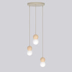 Hanglamp gepoedercoat staal met hout, Scandinavisch Loop 3 beige, 3 lichtpunten G9, Ø 23 cm, eettafel en keukeneiland