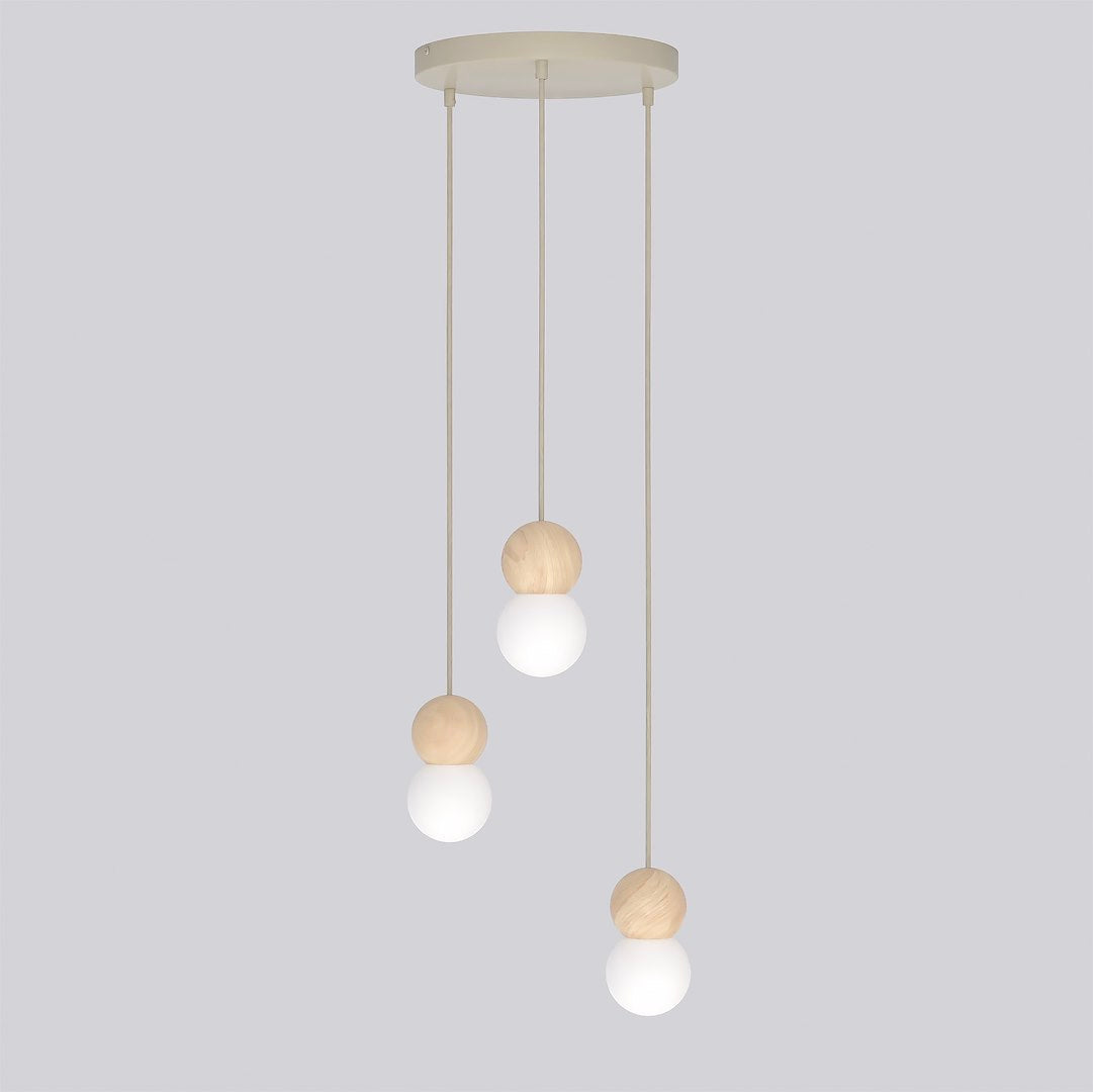 Hanglamp gepoedercoat staal met hout, Scandinavisch Loop 3 beige, 3 lichtpunten G9, Ø 23 cm, eettafel en keukeneiland