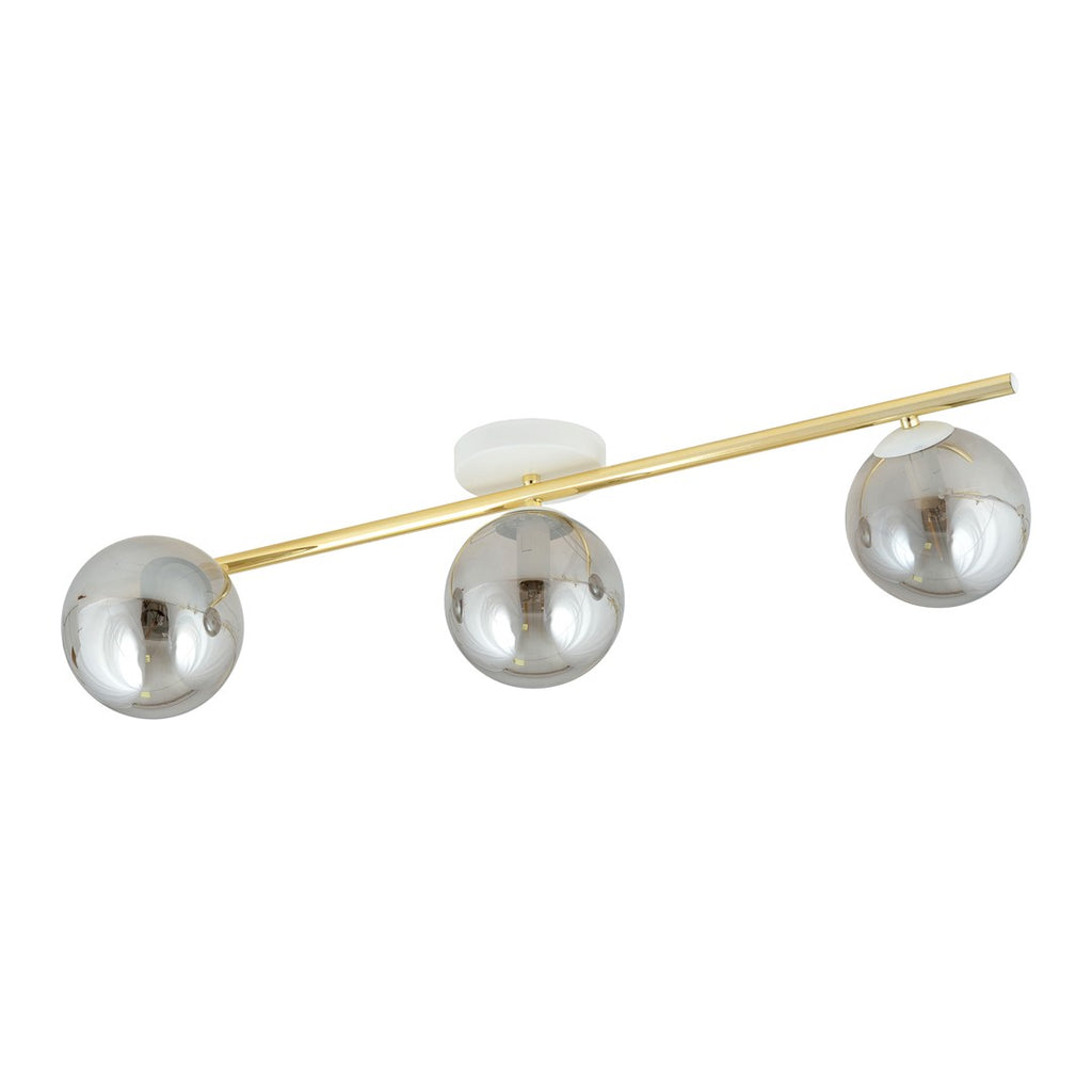 Plafondlamp staal en glas Splendi, wit met goud en grafiet glas, 3 lichtpunten, 80 cm breed, E14