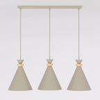 Hanglamp gepoedercoat staal en hout Scandinavisch beige, 3 fittingen E27 – 78 x 23 cm, boven eettafel of kookeiland