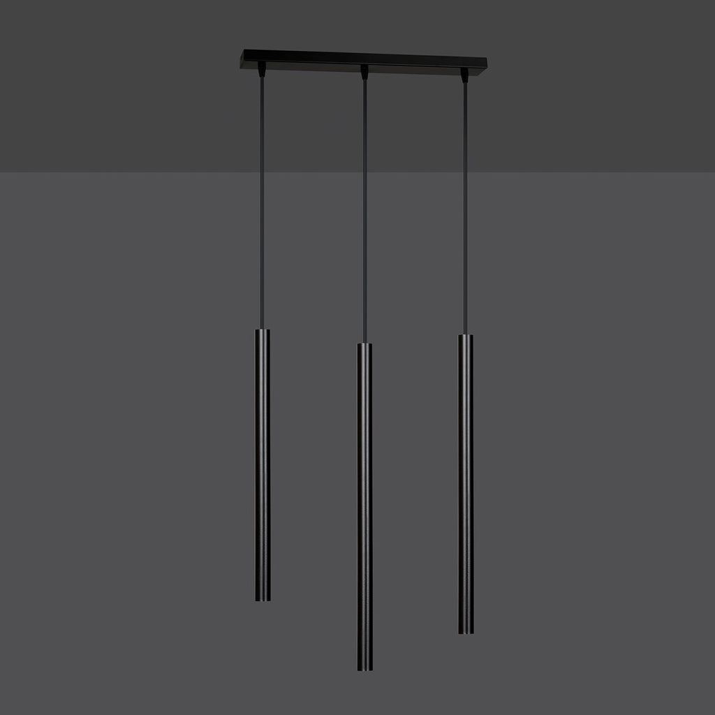Hanglamp Selter 3 lichts gepoedercoat staal, minimalistisch, zwart, 45 x 120 cm, voor eetkamer of hal