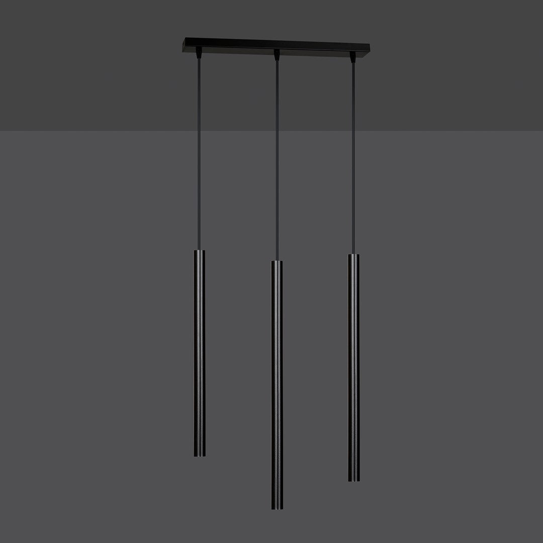 Hanglamp Selter 3 lichts gepoedercoat staal, minimalistisch, zwart, 45 x 120 cm, voor eetkamer of hal