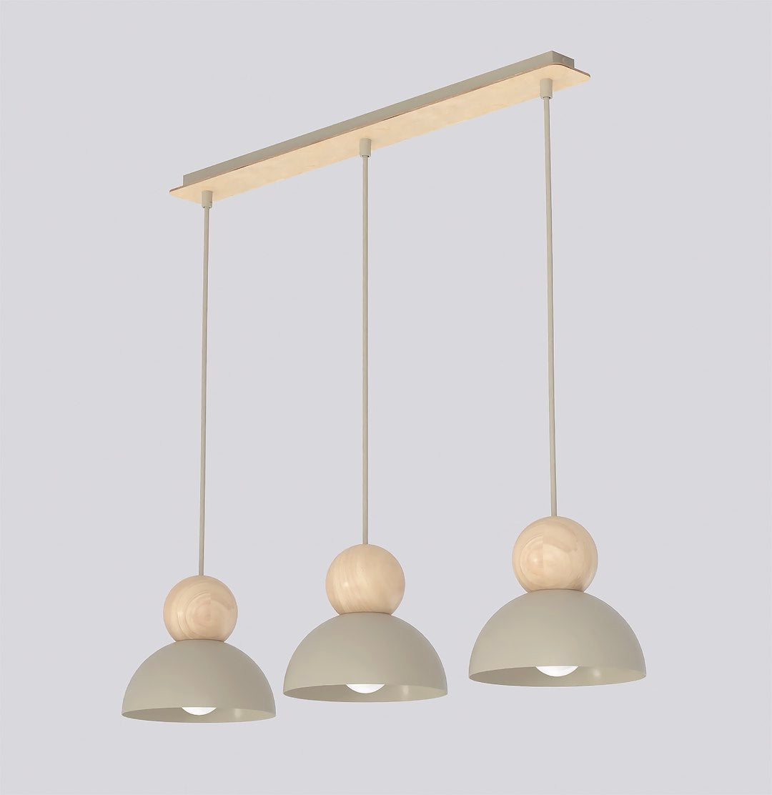 Hanglamp gepoedercoat staal en hout Kaki Scandinavisch beige 73 cm, 3 lichtpunten met E27-fitting