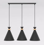 Hanglamp 3 lichts gepoedercoat staal en hout, Scandinavisch Zero, zwart, 78 cm, boven eettafel of keukeneiland
