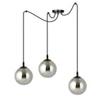 Hanglamp 3 lichts gepoedercoat staal en glas, modern Gigi, zwart met grafiet glazen kappen Ø 14 cm