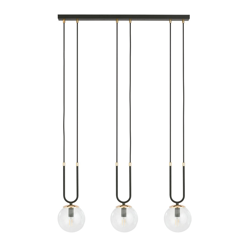 Hanglamp 3-lichts gepoedercoat staal en glas, retro glam, zwart met transparante kappen – 70 x 115 cm