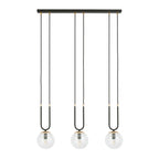 Hanglamp 3-lichts gepoedercoat staal en glas, retro glam, zwart met transparante kappen – 70 x 115 cm