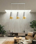 Hanglamp 3-lichts gepoedercoat staal met stoffen kap, modern, wit en goud, 95 cm, voor woonkamer en eetkamer