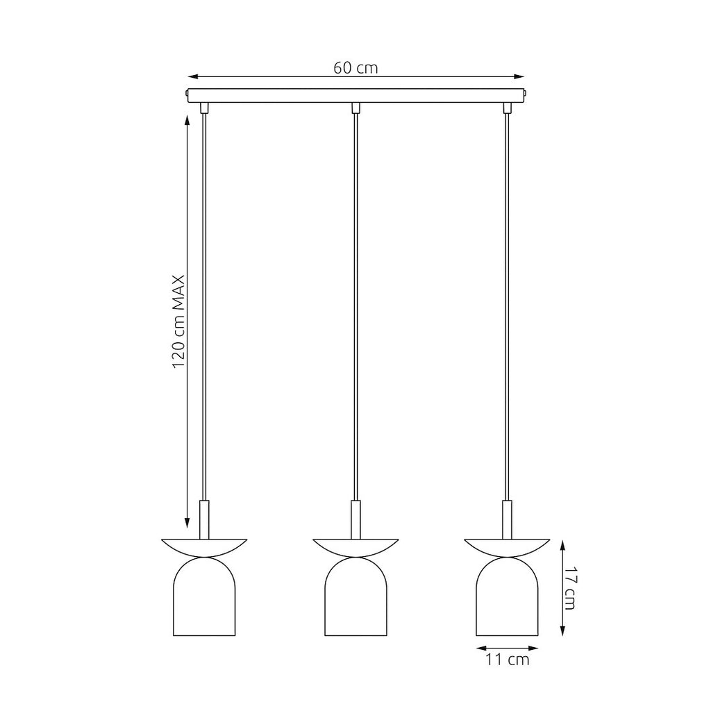 Hanglamp 3 lichts gepoedercoat staal Ego, mokka en zwart – 60 x 11 x 120 cm, eettafel en aanrecht