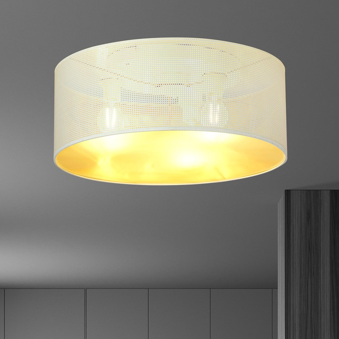 Plafondlamp staal industrieel Aston 3 wit met goud, Ø 50 cm, 3 fittingen E27 voor woonkamer en eetkamer