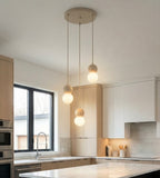 Hanglamp gepoedercoat staal met hout, Scandinavisch Loop 3 beige, 3 lichtpunten G9, Ø 23 cm, eettafel en keukeneiland
