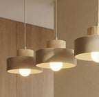 Hanglamp gepoedercoat staal en hout Kivi, beige, 3 lichts, 73 x 20 cm, E27, woonkamer en eetkamer