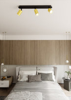 Plafondlamp gepoedercoat staal modern Zen zwart, 3 spots met GU10-fitting, 72 x 18 cm