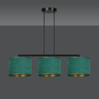 Hanglamp gepoedercoat staal en stof Hilde minimalistisch groen met 3 kappen, 72 x 100 cm, eettafel keuken hal