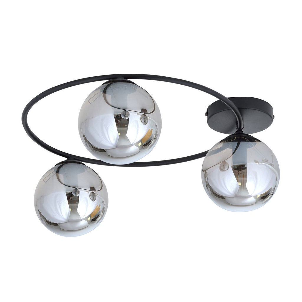Plafondlamp Sopra gepoedercoat staal en glas, minimalistisch, zwart met grafiet glazen kappen, 3 lichtpunten, E14