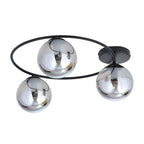Plafondlamp Sopra gepoedercoat staal en glas, minimalistisch, zwart met grafiet glazen kappen, 3 lichtpunten, E14