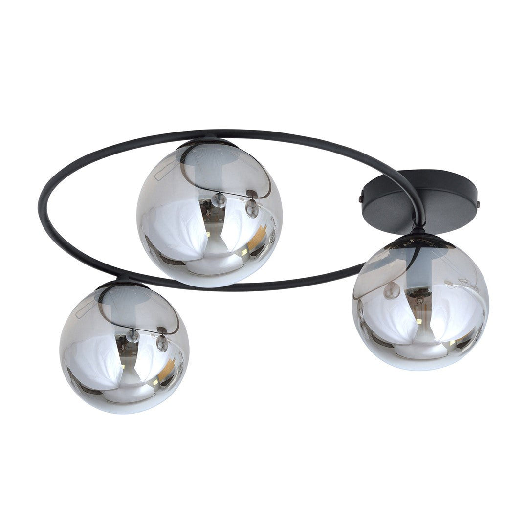 Plafondlamp Sopra gepoedercoat staal en glas, minimalistisch, zwart met grafiet glazen kappen, 3 lichtpunten, E14